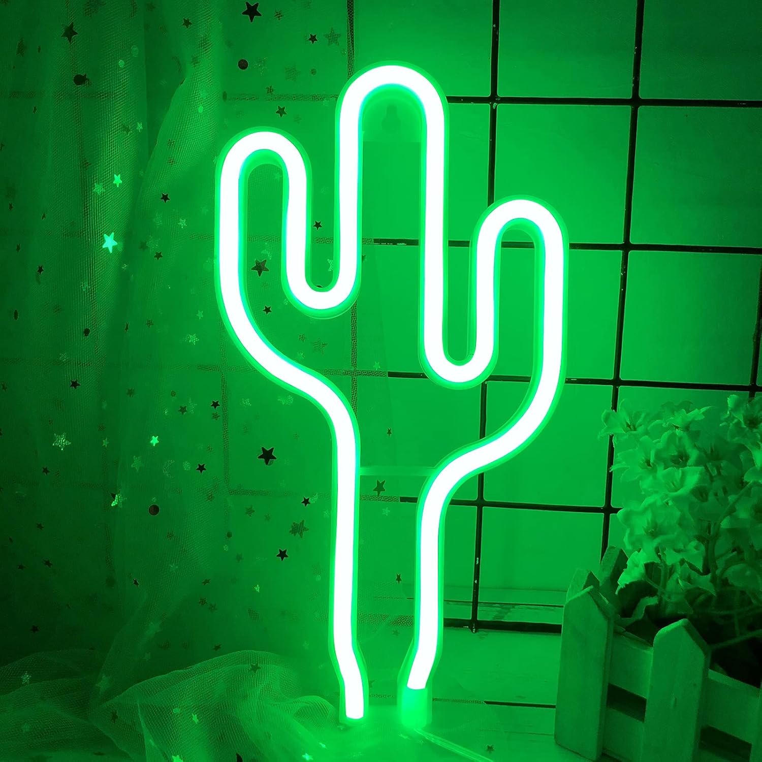 eyeJOY Cactus Neon Signs Led Lights Neon Light Sign Kids Lights Night Wall Decor USB/Powered Neon Lights Led Signs for Bedroom Wall Kids Room Decor Party Festivals Supplies(Green)