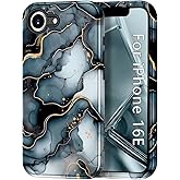 Btscase for iPhone 16e Case (2025),[Military Grade Drop Tested] Marble Pattern Design Slim Rugged Shockproof Women Girls Men Protective Anti-Scratch Cover for iPhone 16e, Black