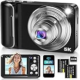 5K Digital Camera for Photography, WiFi 64MP Autofocus Dual Lens Vlogging Camera with Touch Screen, 6X Optical Zoom Compact Point and Shoot Cameras for YouTube, 32GB Card,2 Batteries,Black