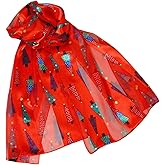 Evening Elegance Red Christmas Tree Print Long Silky Satin Chiffon Neck Scarf …