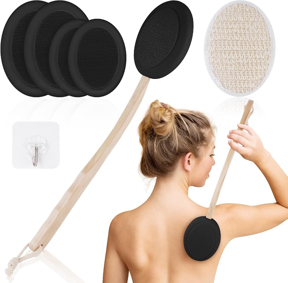 URAQT Back Cream Applicator 7 Pack Long Wooden Handle with Pads Bath Brush