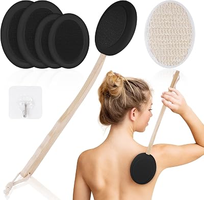 URAQT Back Cream Applicator 7 Pack Long Wooden Handle with Pads Bath Brush
