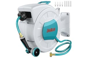 ENEACRO Retractable Garden Hose Reel with Wall Mount 1/2"×100ft with 10 Pattern Hose Nozzle, Brass Connector, Auto Rewind/Any Length Lock/ 180° Swivel Bracket, Ideal for Garden Watering