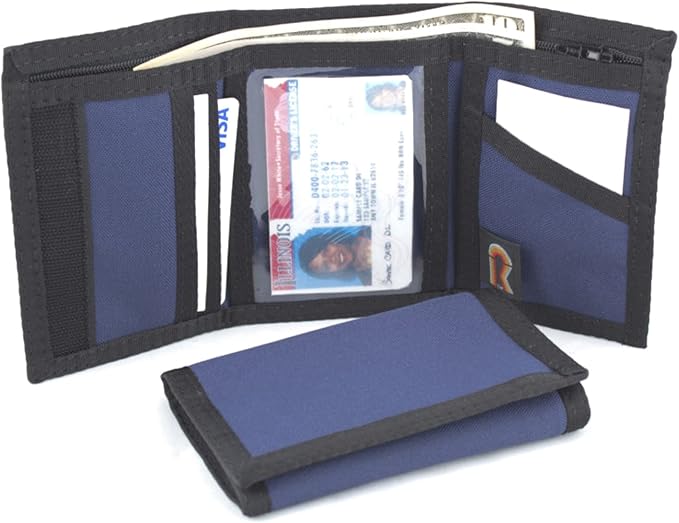 RFID Nylon Trifold Hook and Loop Wallet. w/Inside ID Window