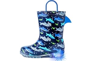 HugRain Toddler Boys Adorable SHARK Light Up Rain Boots