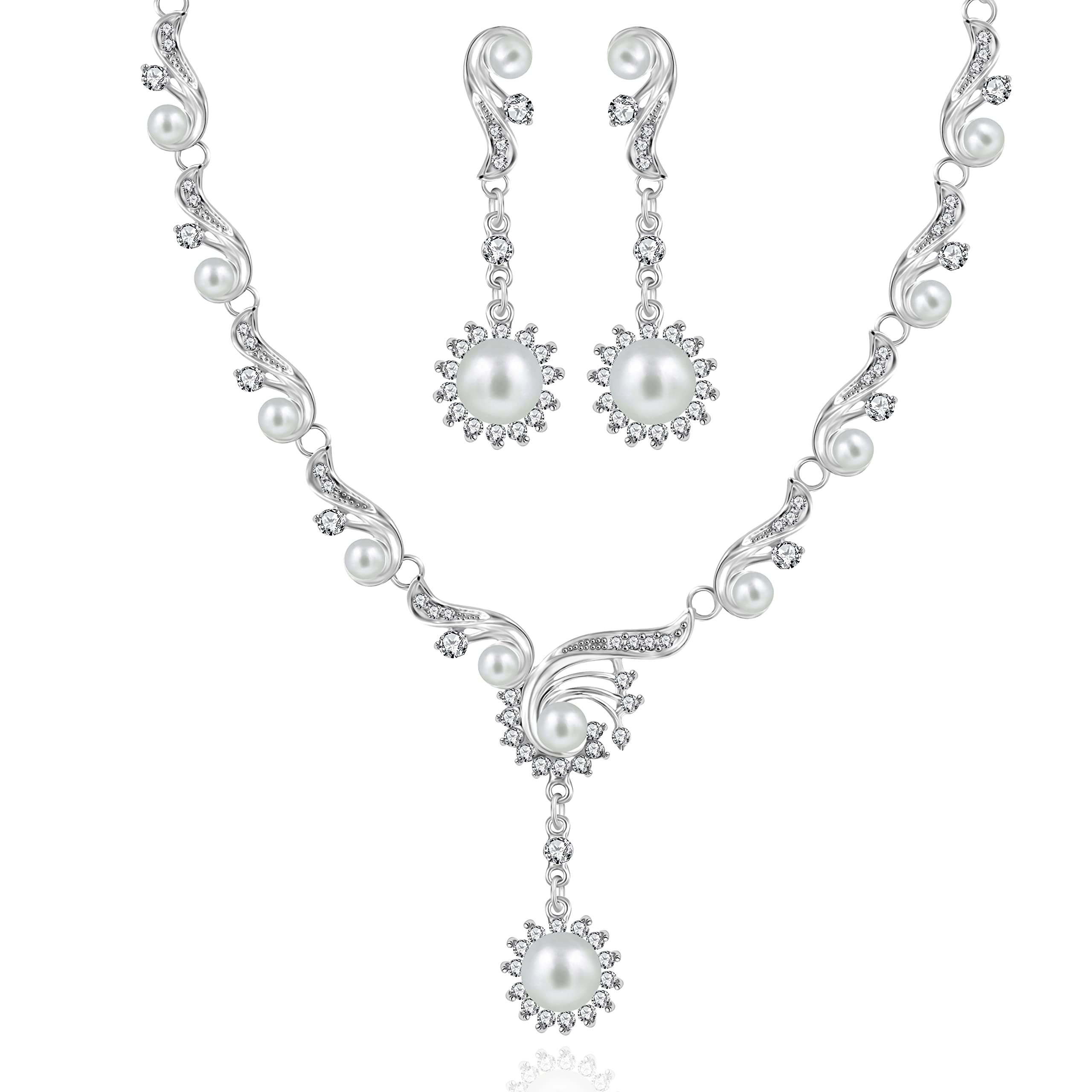 Uloveido Women's Alloy Rhinestone Crystal Dangle Earrings and Necklace Wedding Bridal Jewelry Set (Y647)