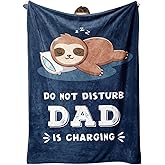 Funny Gifts for Dad, Dad is Charging Sloth Blanket, Dads Birthday Gift from Daughter Son, Dads Gifts for Christmas Fathers Day Christmas, Soft Sloth Throws Blanket for Father 60" x 80"