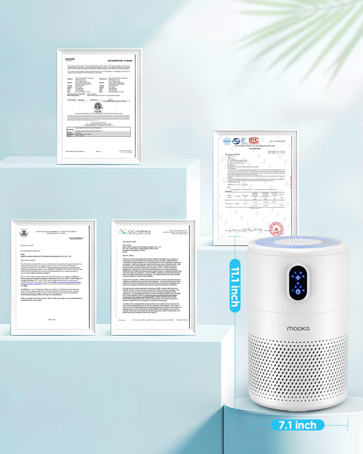 MOOKA Air Purifiers for Home Large Room up to 1076 ft², H13 True HEPA Air Filter Cleaner, Odor Eliminator, Remove Smoke Dust Pollen Pet Dander, Night Light(Available for California) - Image 8