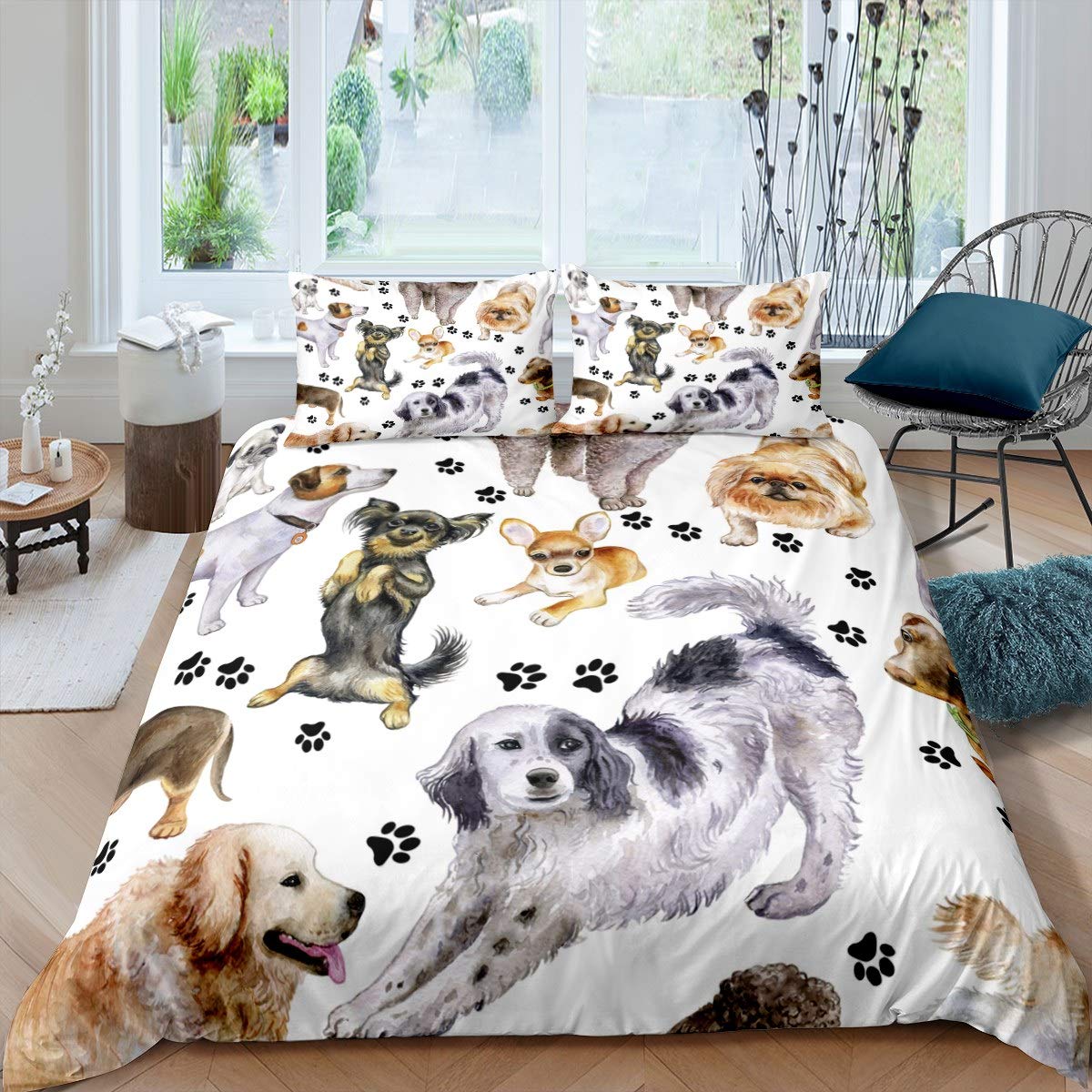 Loussiesd Puppy Dog Duvet Cover Set for Kids Boys Girls Lovely Dogs Print Bedding Set 3D Animal Pattern Comforter Cover Hypoallergenic Quilt Cover,Room Decor 2Pcs Bedding Single Size — image 1
