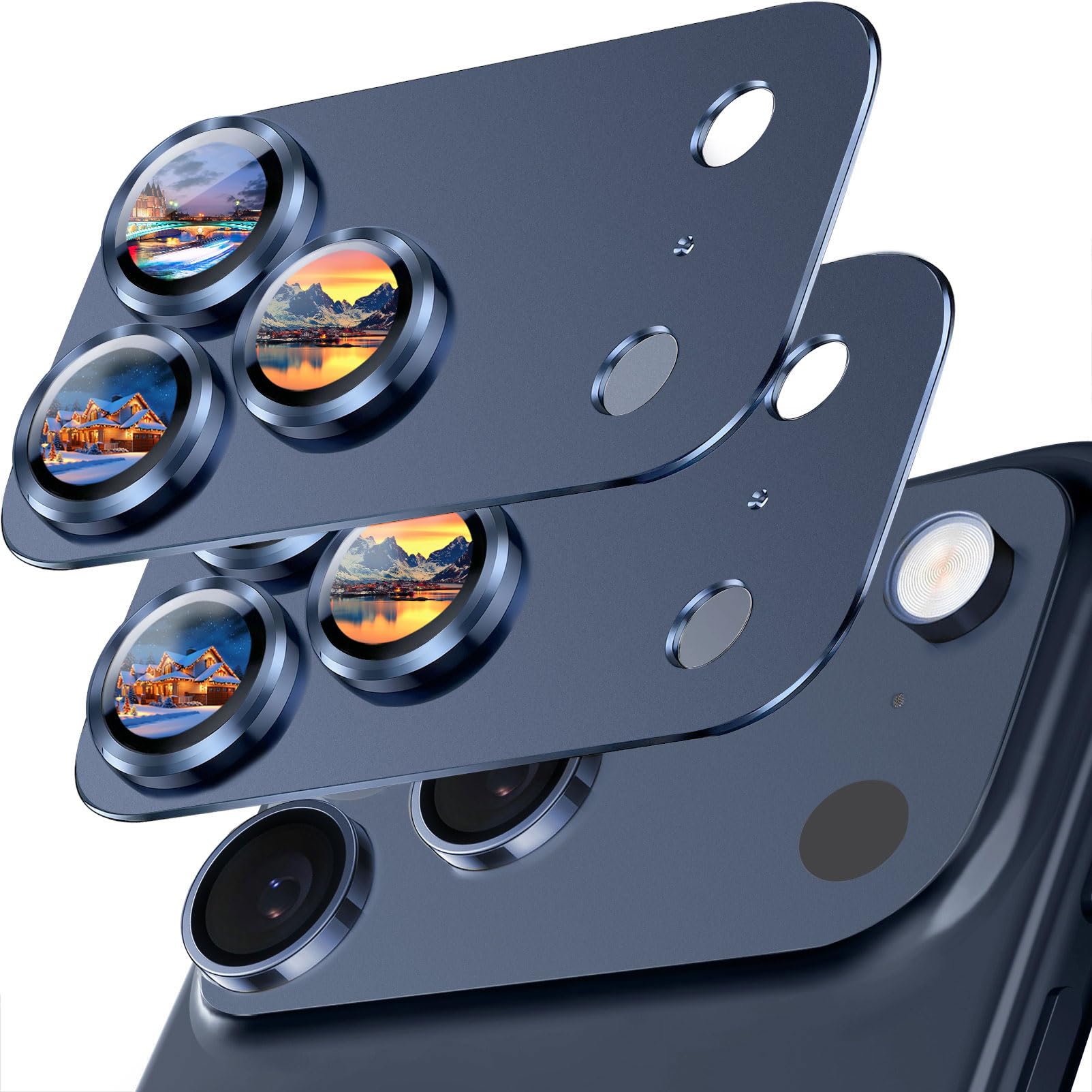 Photo 1 of SiHPuoy 2 Pack Camera Lens Protector for iPhone 17 Pro Max Accessories, Metal Aluminum Alloy Tempered Glass Camera Protector, [Military Grade Shatterproof] [Case Friendly]-Blue