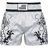JUST YEARN Muay Thai Boxing Shorts, Traditional MMA Kickboxing Workout Trunks for Men and Women, High Mobility Training Gear