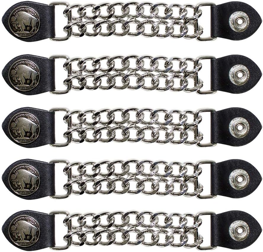 Motorcycle Leather Vest Extender with Chrome Chain for Men