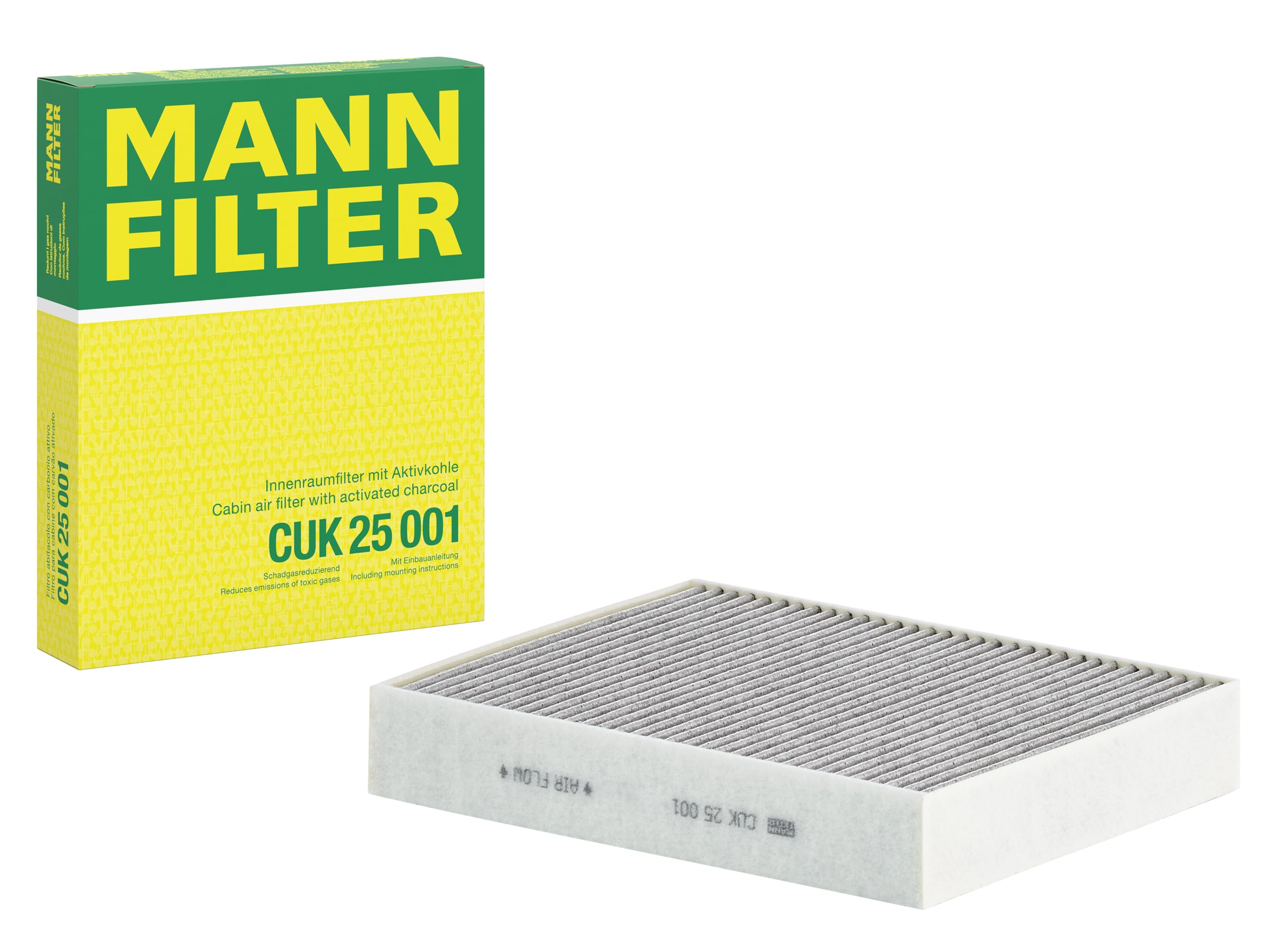 MANN-FILTER CUK 25 001 Cabin Air Filter - Pollen Filter with Activated Carbon - for Cars + Transporters