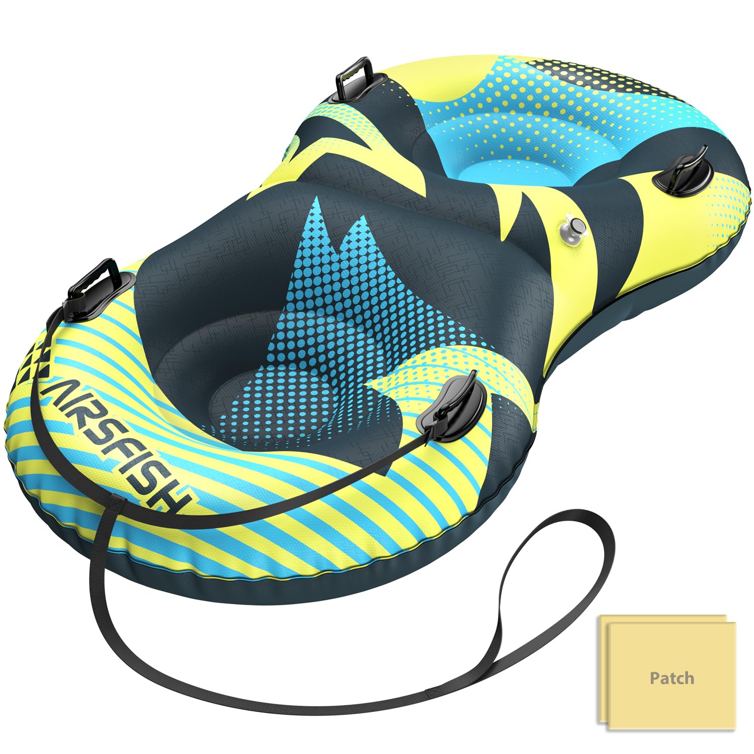 Photo 1 of AirsFish 49-Inch 2-Person Snow Tube Inflatable (450 lbs Capacity) - Heavy Duty 0.75mm Freeze-Resistant PVC with Reinforced Tow Leash & Deep Cushioned Seat - Winter Outdoor Sled