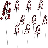 10PCS Red Winter Harvest Crabapple Christmas Garland Swag Artificial Stems Decorated Wreath Garland Xmas Tree Decoration Crafts for New Years Holiday Festive Party Shopping Malls Dress Up
