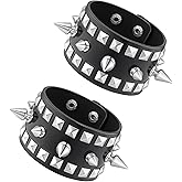 Manfnee PU Leather Braclet for Man Women Goth Punk Rock Leather Cuff Studded Wristband Black