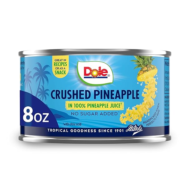 DOLE CANNED FRUIT, CRUSHED PINEAPPLE IN 100% PINEAPPLE JUICE, GLUTEN FREE, PANTRY STAPLES, 8 OZ, PACKAGING MAY VAY