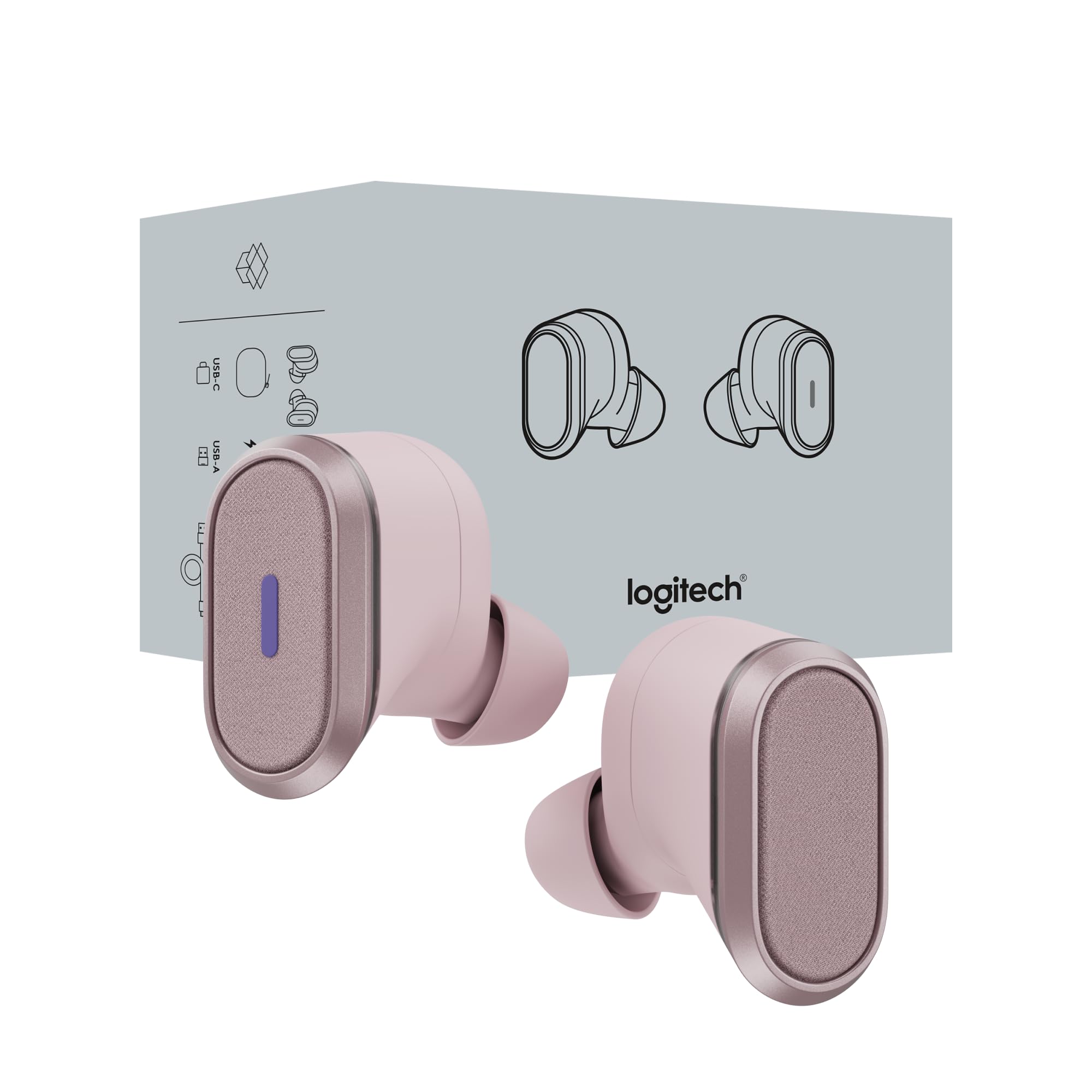 Photo 1 of Logitech Zone True Wireless Bluetooth Noise Canceling Earbuds with Microphone, Hybrid ANC, Transparency Mode, Certified for Microsoft Teams, Zoom, Google Meet, Google Voice - Rose