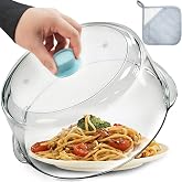 Tall Glass Microwave Splatter Cover for Food, 10in Food Grade Guard Lid | No Plastic, BPA Free, Dual Vents, Silicone Knob, 3.9in Tall for Bowl Covers, Microwave Lid for Food Heating, Dishwasher Safe