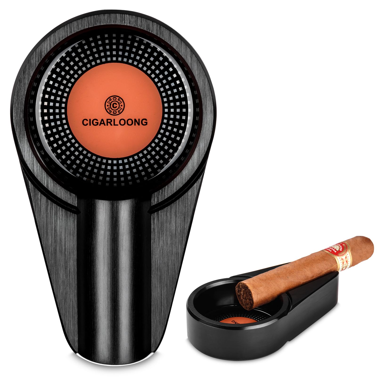 CIGARLOONG Cigar Ashtray Stainless Steel Large Slot Ashtray for Indoor or Outdoor Use(Color:Silver) (Black)