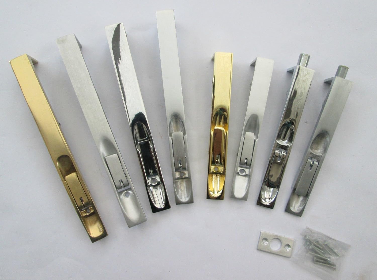 Solid Brass Flush Bolt Door Lock – Satin Chrome Finish Lever Action Slide Bolt