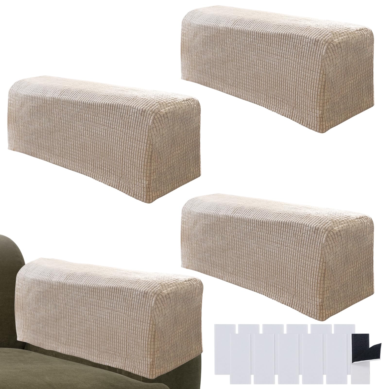 Set of 4 Armchair Covers,Sofa Arm Covers,Arm Chair Covers for Arms, Stretch Spandex Polyester Non Slip Armrest Covers for Chairs Furniture Protector Armchairs Sofa Couches Recliner (Sandy)