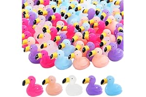 EKisemio 50pcs Mini Resin Flamingo Ducks Multiple Colors Resin Animals Cute Tiny Flamingo Figurine for Craft Dollhouses Fairy Tale Gardens Micro Landscapes Cake Aquarium Decor DIY Ornament