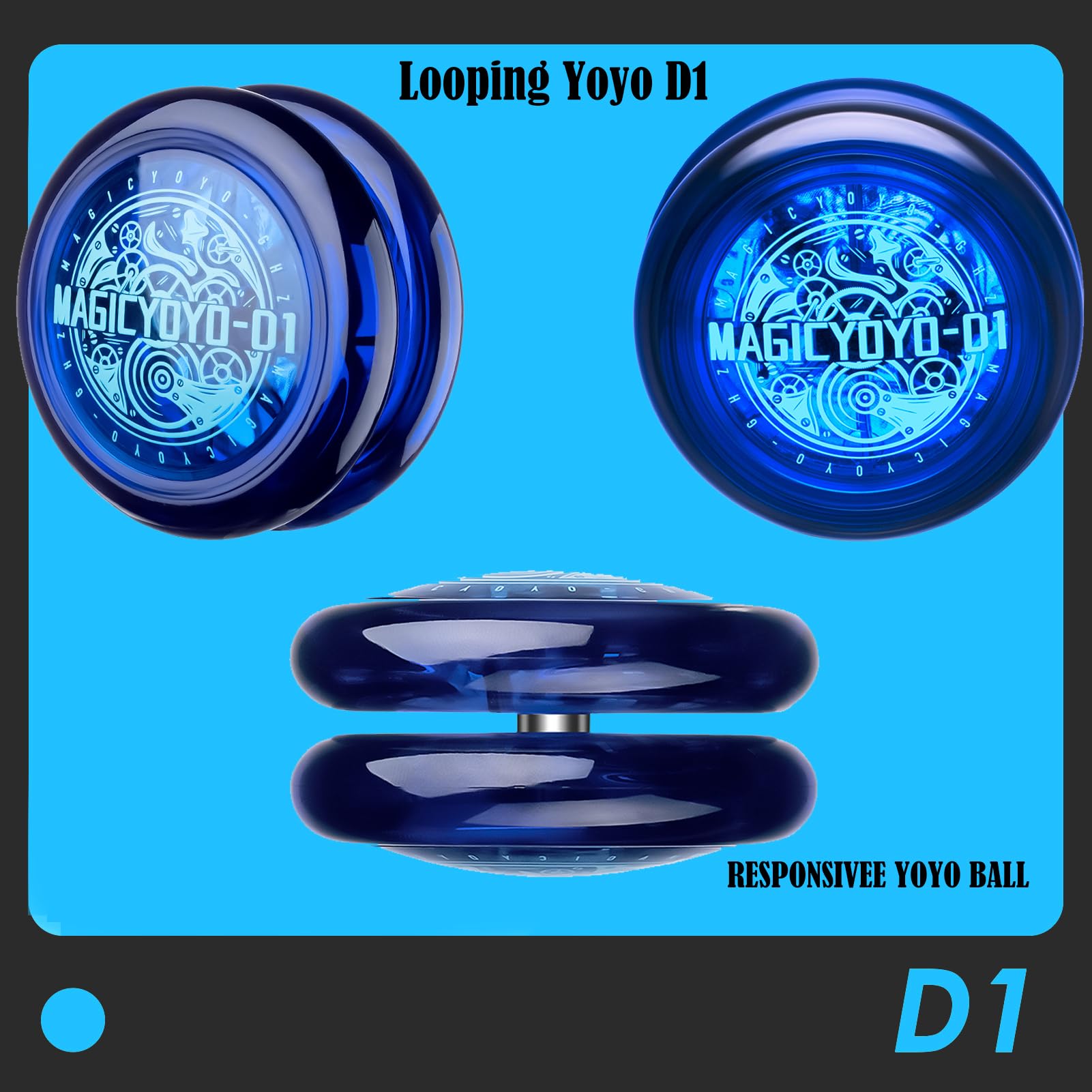Looping Yoyo D1 Responsive Yo-yo for Kids Beginners, 2A Loop Yoyo Starter Yo Yo Easy to Play Basic String Tricks (Blue+Black)
