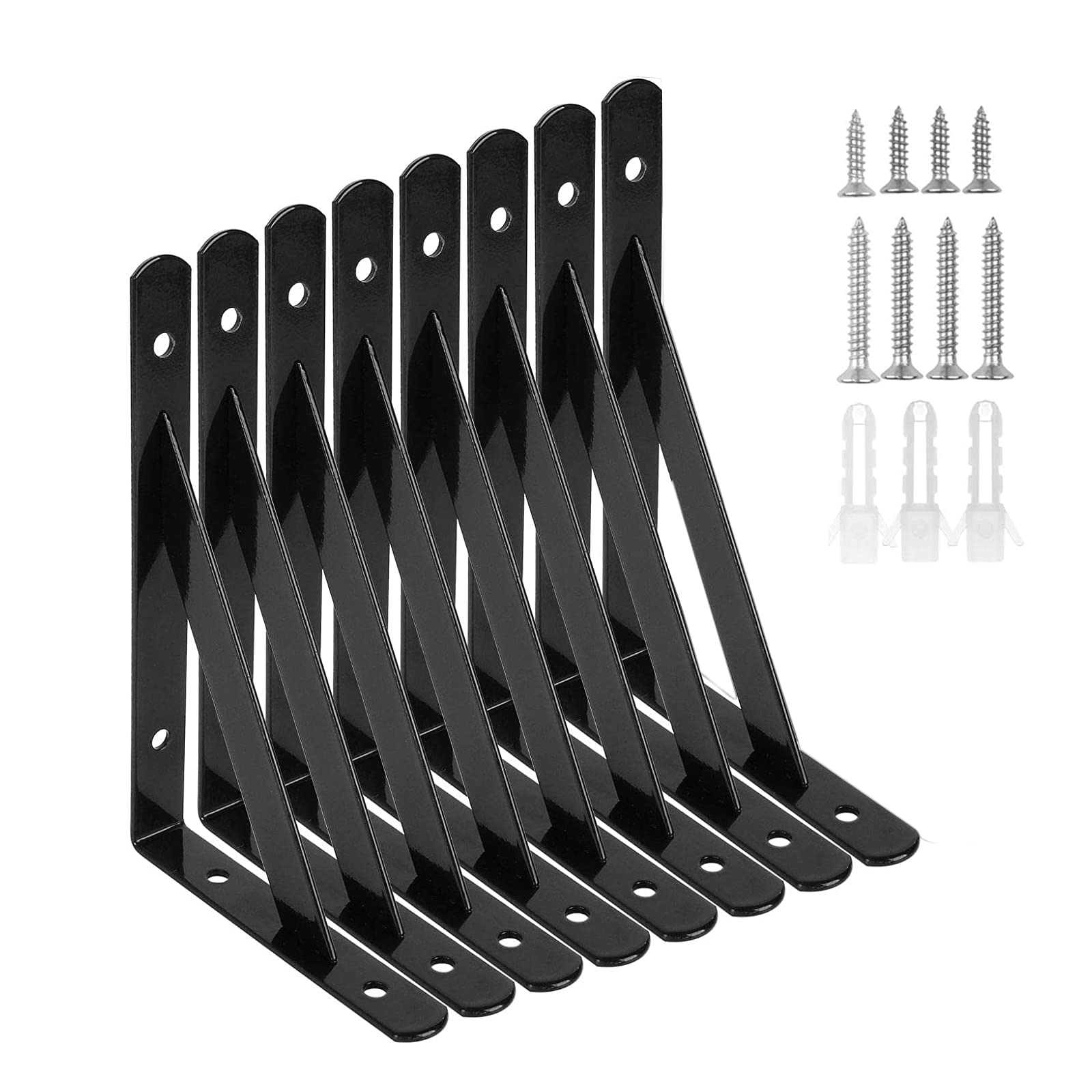 CYH Black Shelf Brackets - 8 Pack Triangle Shelving Brackets - Right Angle Heavy Duty Shelf Brackets - Wall Mounted Shelf Supports - 6 Inch