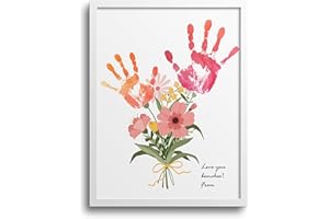 TwoDays Flower Bouquet Handprint Art Craft DIY Kit, Unique Gifts for Mom from Daughter or Son for Mother's Day Birthday Christmas, Gift for Grandma. (Floral-1, White)