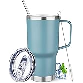 20 oz Tumbler with Handle Stainless Steel Insulated Coffee Mug Tumbler with Lid and Straw Double Wall Vacuum Insulated Coffee Mug Leak Proof Travel Tumbler for Hot and Cold Drink (Azure Blue,1pack)