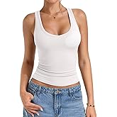 PINKMSTYLE Women Padded Tank Tops Scoop Neck Double Lined Sleeveless with Built in Bras Shirts Slim Basic Summer Clothing