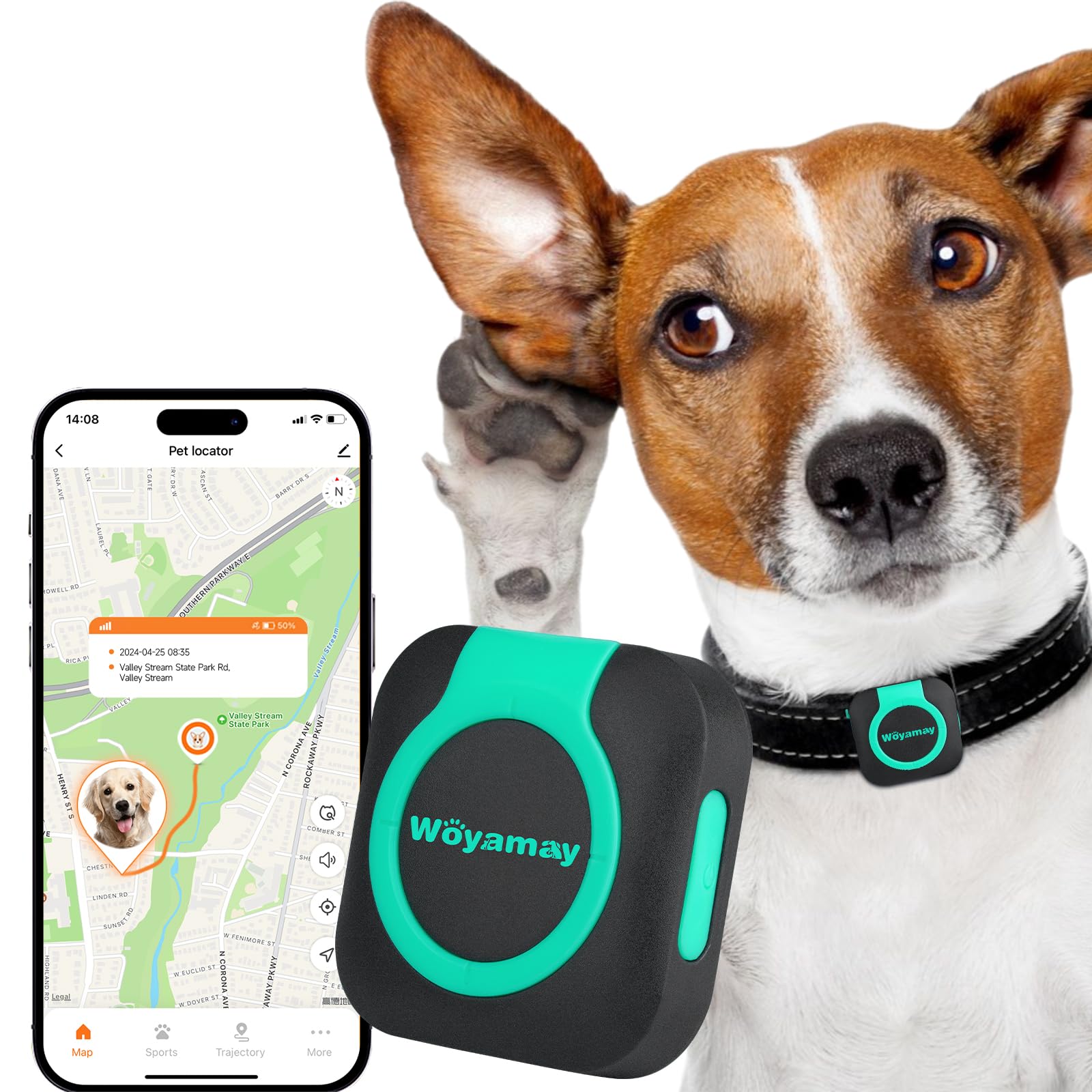 Photo 1 of Woyamay GPS Tracker for Dogs and Cats, Mini Cat & Dog GPS Tracker with Health Monitor and GPS Dog Fence, Waterproof GPS Pet Tracker, Works with Any Collar (Android and iOS Universal)