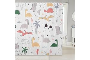 FEELYOU Baby Dinosaur Bathroom Shower Curtain Set Kids Cartoon Dinosaurs Shower Curtain Nursery Dino Bath Curtain for Child Boys Girls Jungle Animals Waterproof Shower Curtain with Hooks Room Decor 72x72 Inch
