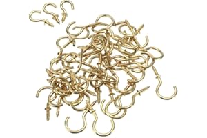 Lvcky Small Screw in Hooks Brass Ceiling Hooks 1/2 inch for Hanging Jewelry Keyring Ornament, Pack of 50
