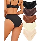 FINETOO Seamless Underwear for Women High Waisted Panties Scalloped Edge Sexy Cheeky Bikini No Show Briefs S-XXL 5 Pack