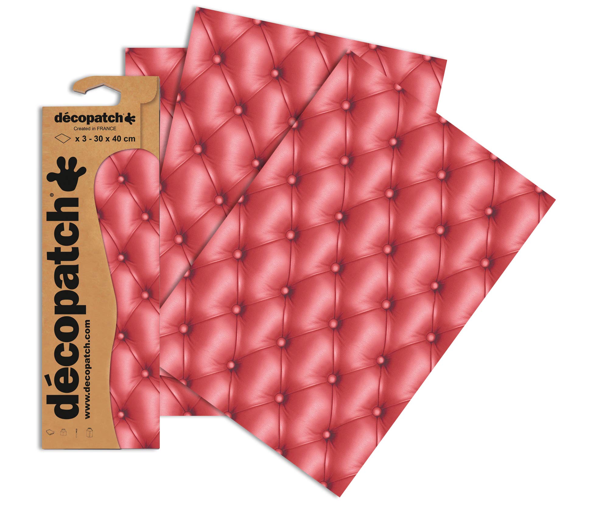 Décopatch - Ref C605O - Red Leather Cushion Print Paper Pack - Each Sheet 30 x 40cm, Pack of 3 Paper Sheets - Best Used With Décopach Glue & Varnish, Red