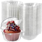 GULELAYAR 50Pcs Clear Cupcake Holders, Disposable Donut Puff Round Plastic Box Muffin Cupcake Containers with Dome Lids for Wedding Birthday Parties Supplies (50pcs)