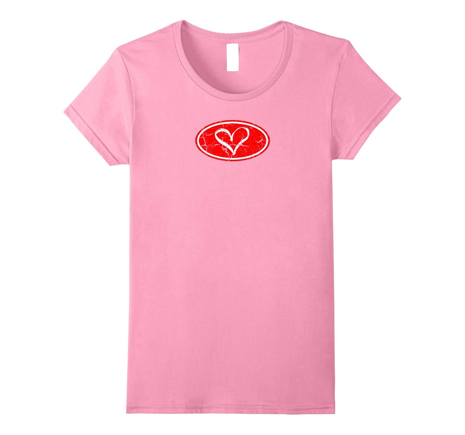 Womens Cute White Ribbon Heart Red Oval Sticker Tee Shirt!-Rose