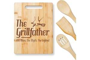 KITCHENVOY Dad Cutting Board The Grillfather The Man The Myth, The Legend - Dad Gifts on Birthday - Engraved Bamboo Cooking Board Gift Set for Papa, Stepfather, Godfather - Gifts for Dads