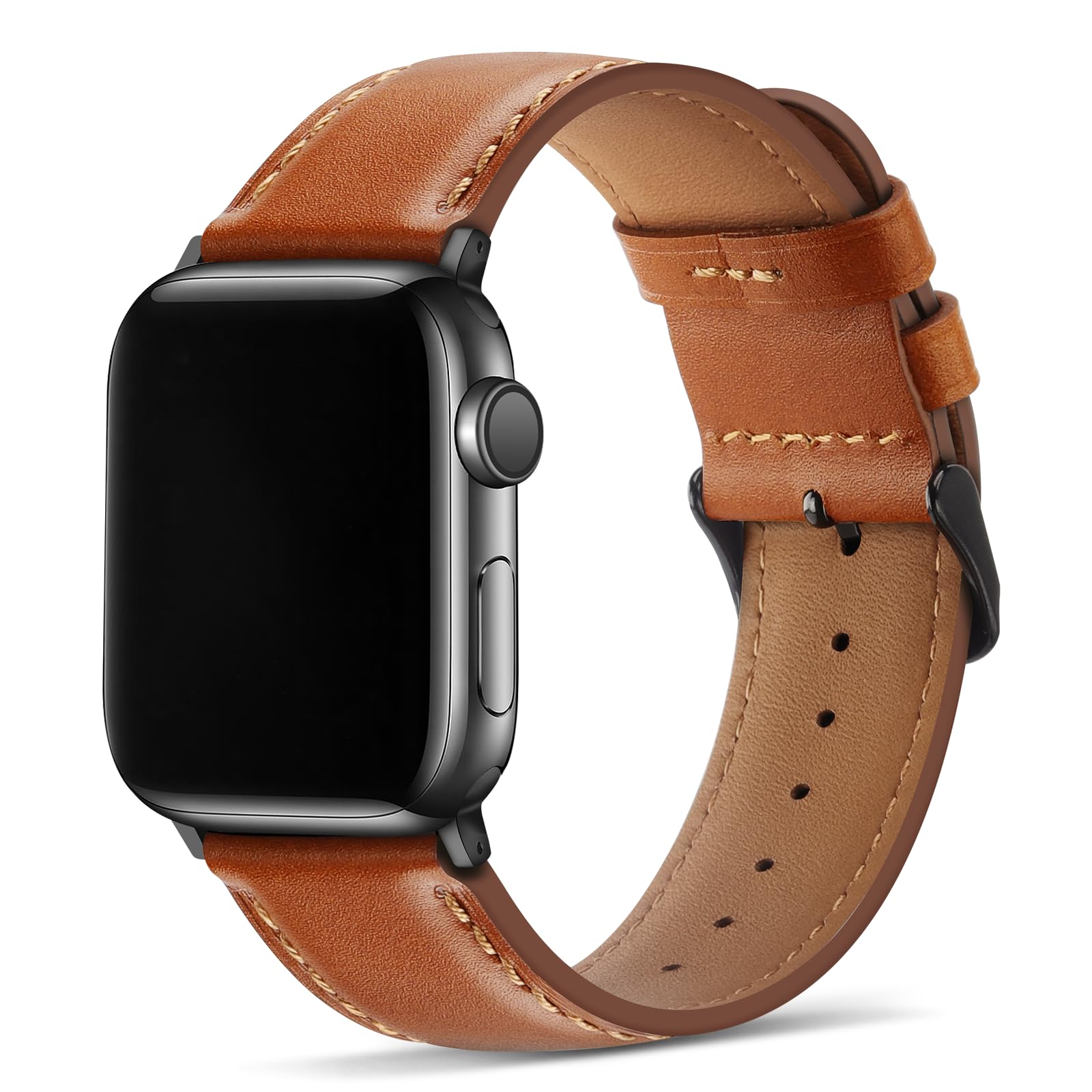 Photo 1 of Tasikar Bands Compatible with Apple Watch Band 42mm (Series 10) 41mm 40mm 38mm Men Genuine Leather Replacement Bands Compatible with Apple Watch SE Series 10 9 8 7 6 5 4 3 2 1, Classic Brown