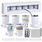 BetterSub 12 Packs 3oz sublimation shot glasses wine tumbler, Double Wall Insulated Sublimation Mini Tumblers, Stainless Steel Sublimation Cups with Lid and Straw for Party, Bar