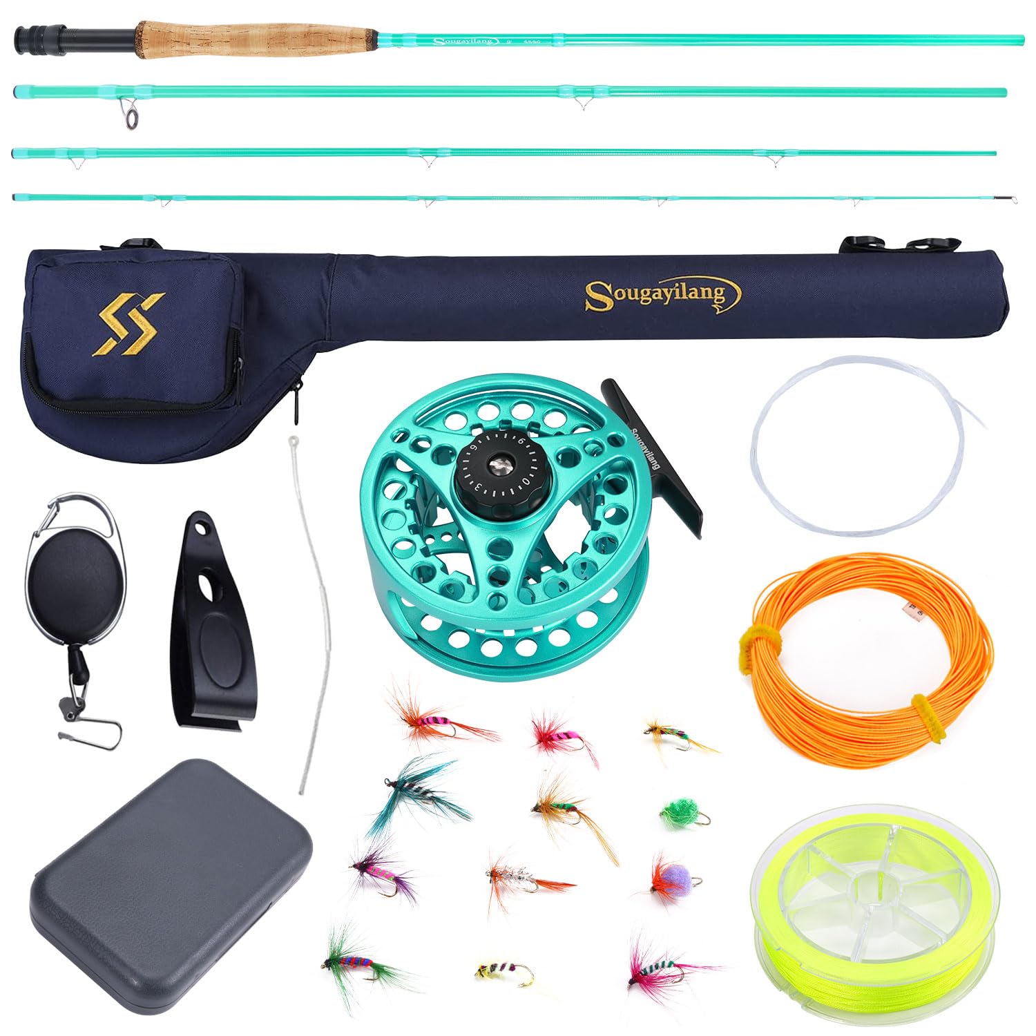 Sougayilang Fly Fishing Rod and Reel Combo, 4 Section Lightweight Portable Graphite Fly Rod and CNC Machined Aluminum Reel Complete Starter Package with Bag-T-5/6
