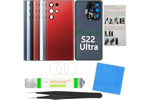 ASDAWN Galaxy S22 Ultra Cover Glass Replacement w/Installation Manual +Pre-Installed Camera Lens +All The Adhesive +Repair Tool Kit for Samsung Galaxy S22 Ultra 5G SM-S908 All Carriers (Deep Red)