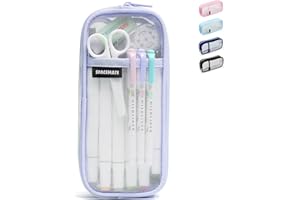 SPACEMATE Pencil Case Pouch Bag School Supplies for Girls and Boys, Clear Mesh Aesthetic Pen Case, Large Big Capacity Zipper Stationery Bag for Women Men Adults, Purple, 1000ml