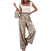 Verdusa Women's Leopard Wide Leg Pants Loose Elastic High Waisted Lounge Trousers
