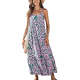 CUPSHE Women Tiered Ruffle Maxi Summer Dress Paisley Boho Spaghetti Strap Scoop Neck Casual Sundress Beach Holiday Dress