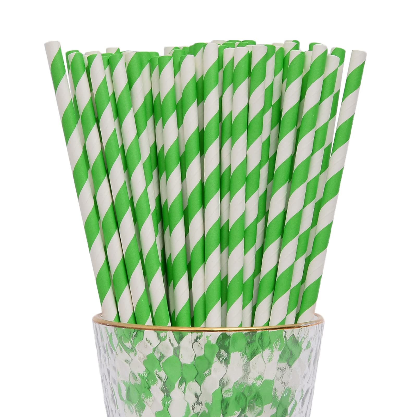 YAOSHENG Pack of 100 Red Paper Straws, Biodegradable, Colourful Drinking Straws, Suitable for Parties, Weddings and Occasions (Green)