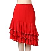 IWEMEK Asymmetric Tiered Ballroom Skirts for Women Salsa Latin Dance Tango Waltz Rumba Folkorico Flamenco Skirt Dance Costume