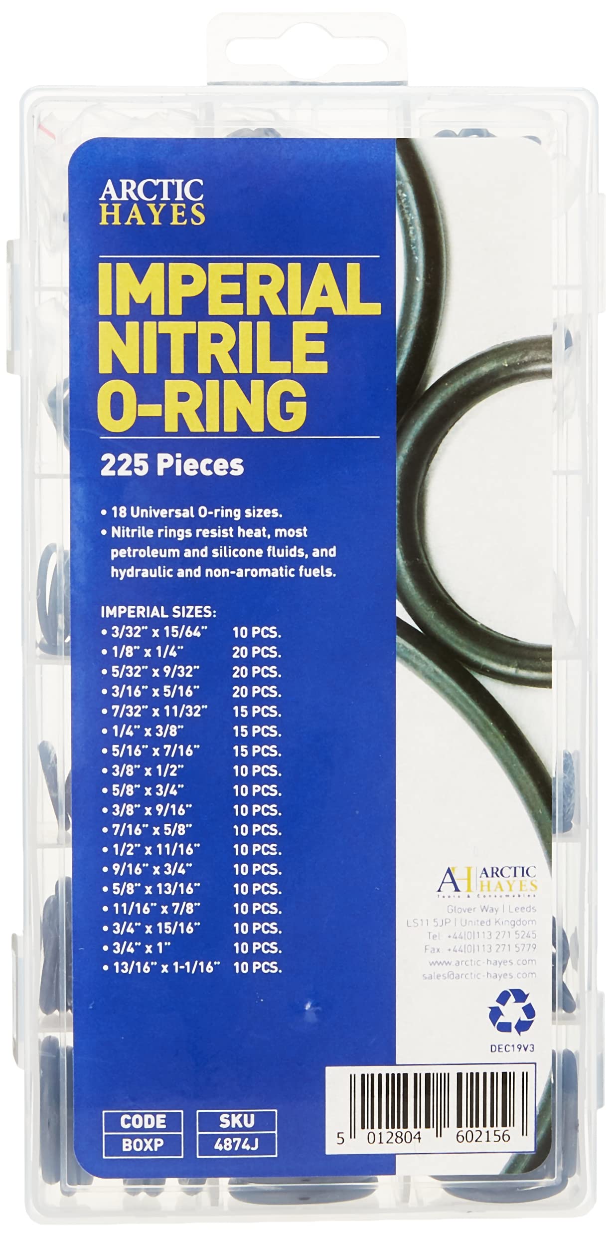 Arctic Hayes BOXP Imperial Nitrile O-Ring Assortment Washer 225-Pieces Kit, Black - Imperial